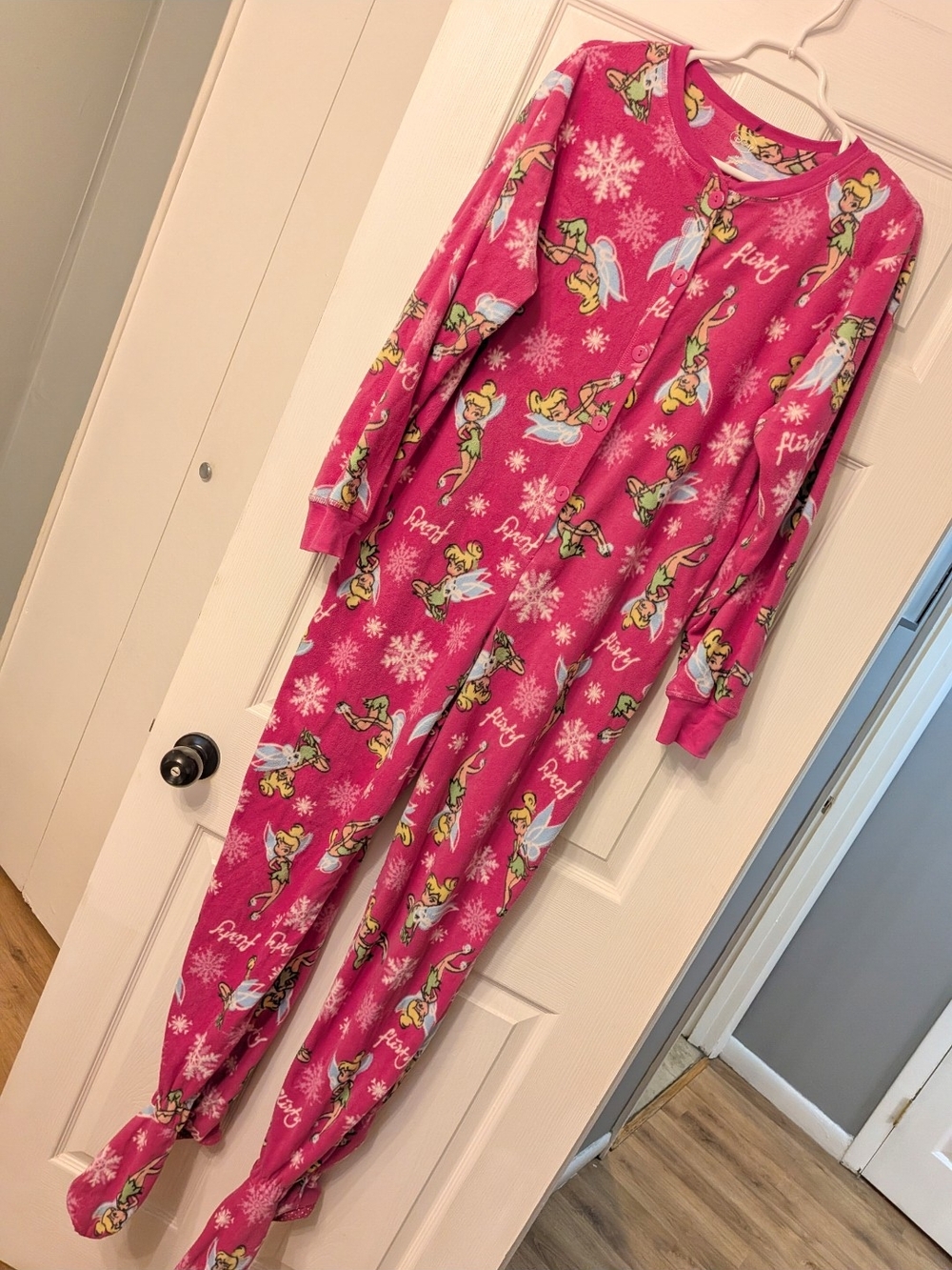Disney Woman's  Pink Tinker Bell Footed One-Piece Pajama🎀 Medium